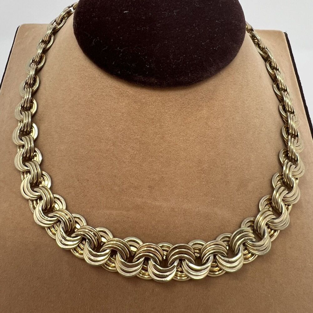 Monet VTG Statement Chain Necklace Classic Gold Tone Curb Link Adjustable To 17"